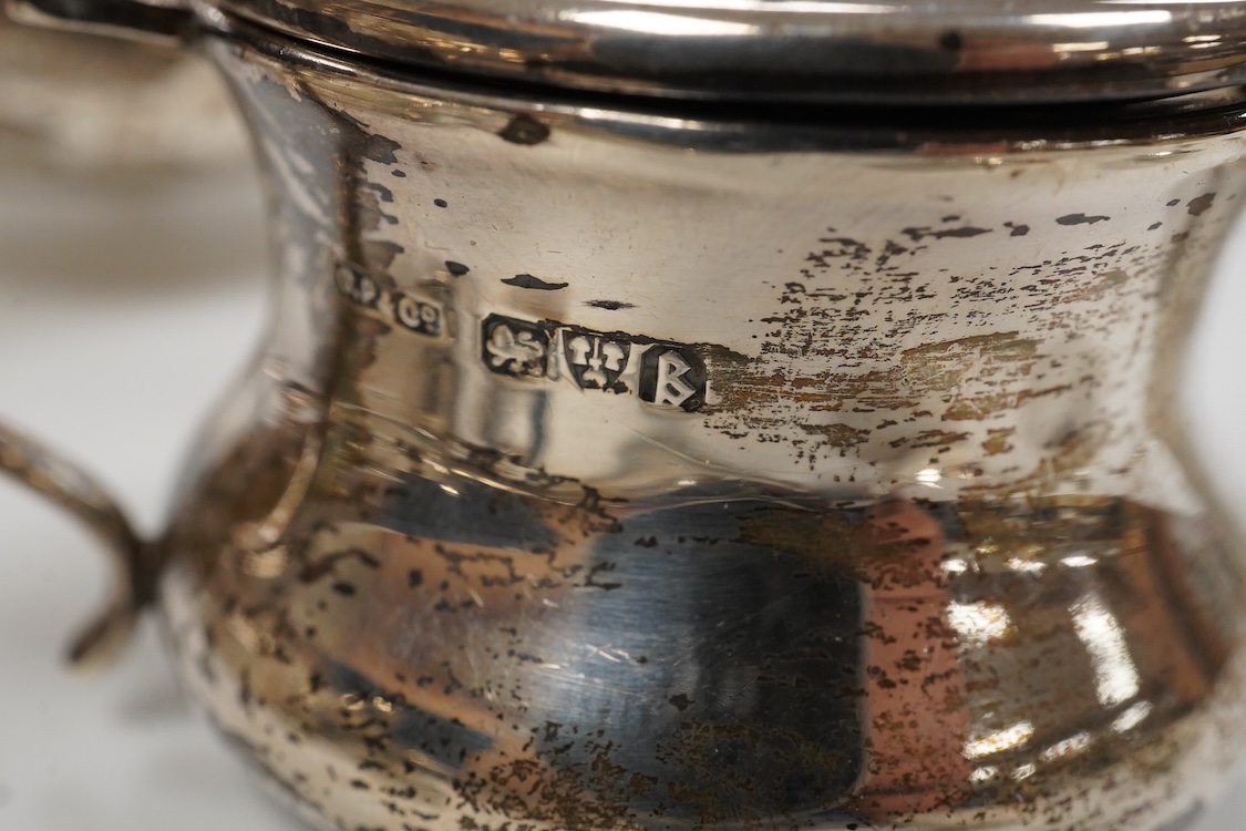 An early Victorian engraved silver plate, of cusped form, by Riley & Storer, London, 1844, with later engraved inscription, 17.5cm, together with two later silver cigarette cases, three silver condiments, a late Victoria